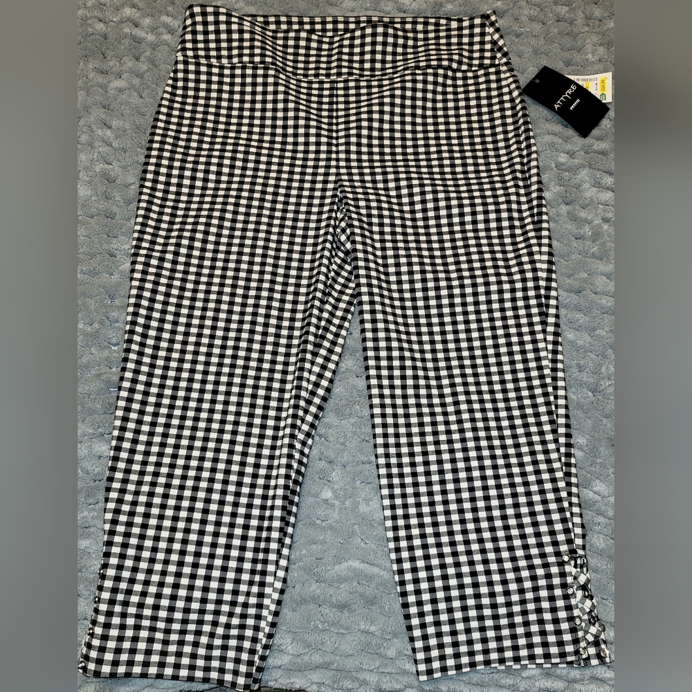 ATTYRE Black & White Gingham Capris Sz 12P New With Tags